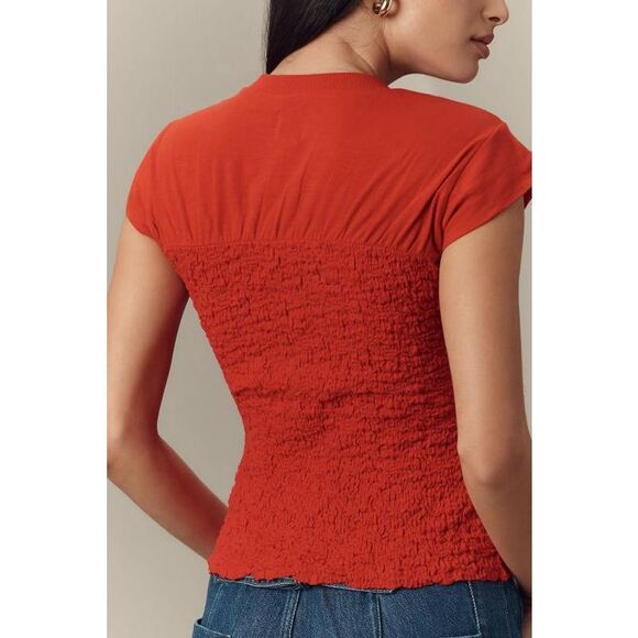 MAEVE BY ANTHROPOLOGIE Women’s Red Smocked Muscle Tee Size XS - Picture 2 of 7